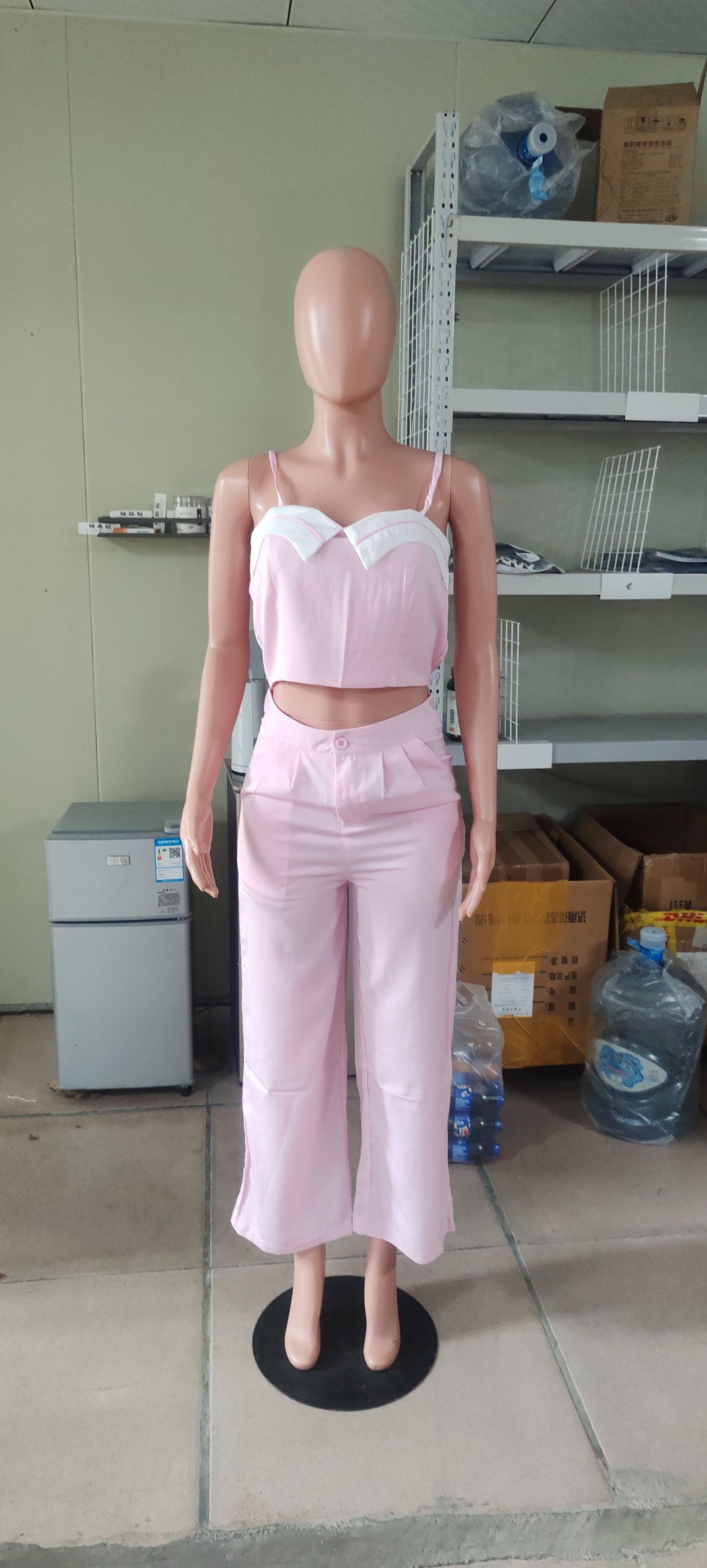 Women Contrast Color Patchwork Top and Pant Casual Two-Piece Set 9