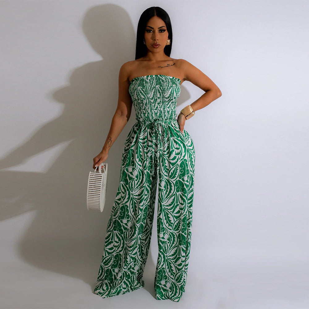 Women Sexy Sleeveless Backless Print Wide Leg Jumpsuit 7