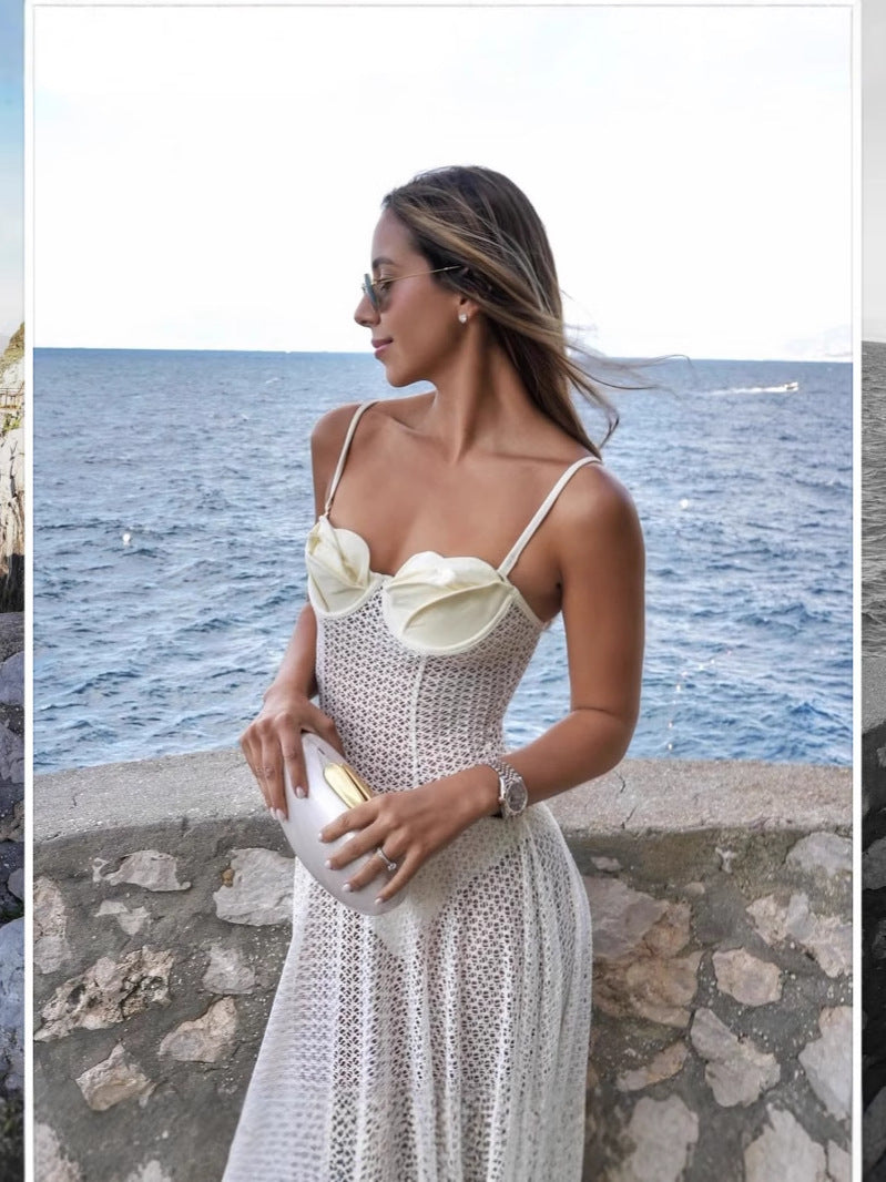 Women Floral Lace See-Through Strap Dress