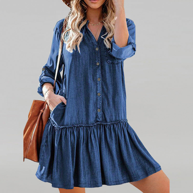 Plus Size Women Denim Long Sleeve Dress