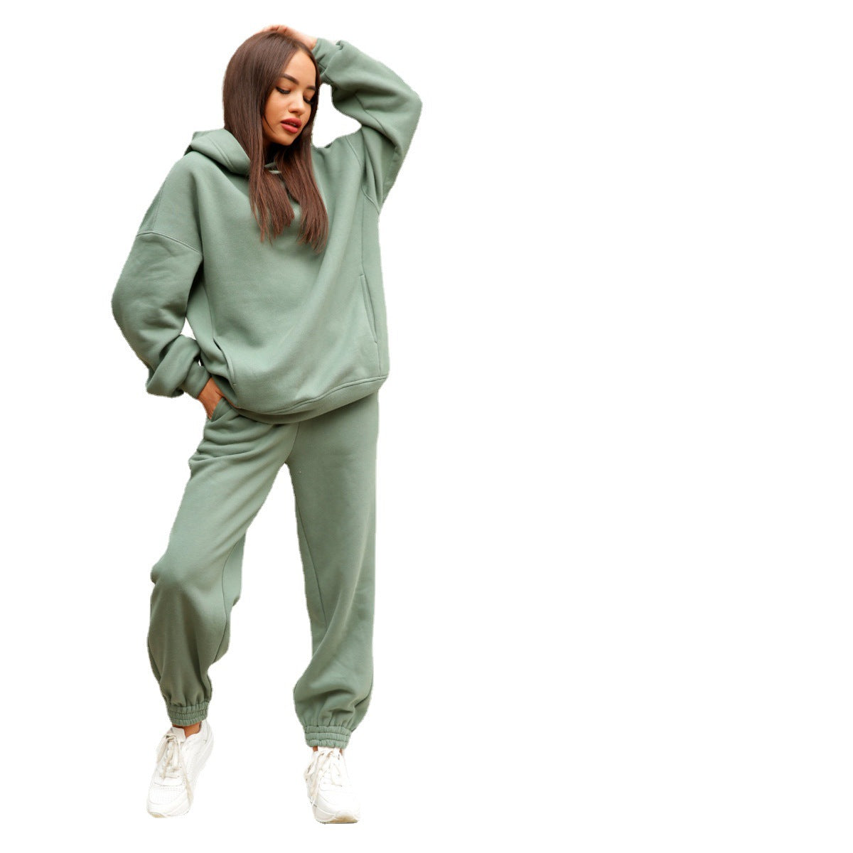 Women'S Fall Winter Fashion Solid loose Hoodies Casual Two Piece tracksuits 12