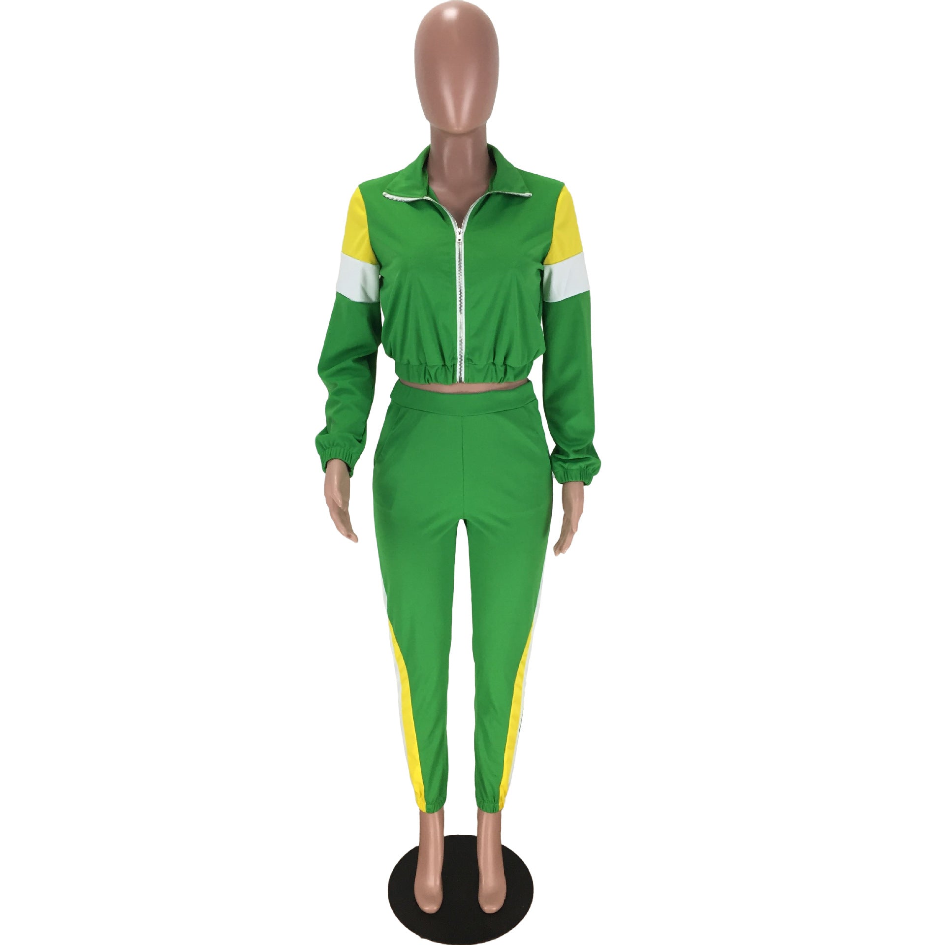 Women's Patchwork Sport Contrast Casual Tracksuit Two Piece Set 41