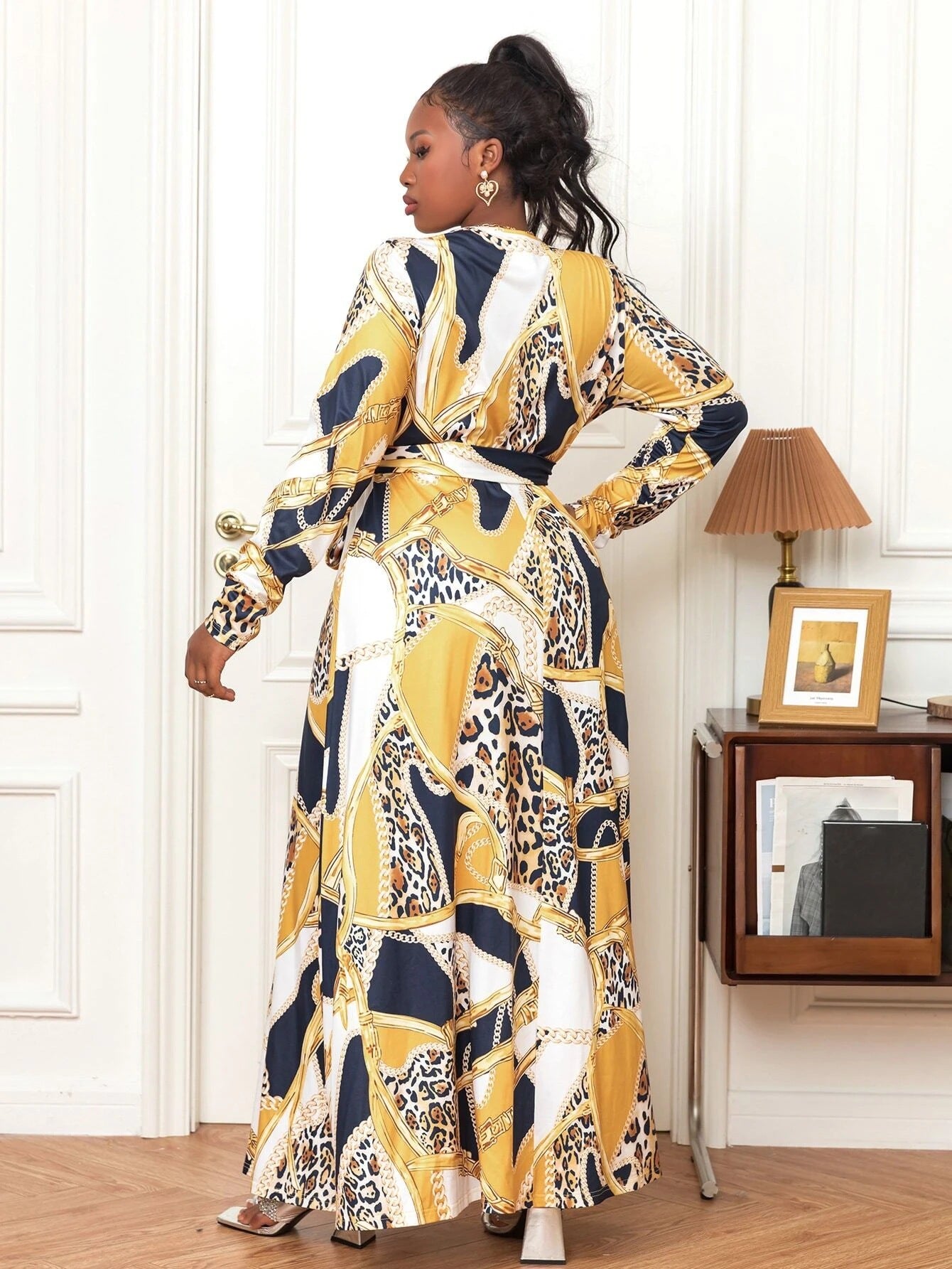 Plus Size Women's Sexy V-Neck Long Sleeve Bohemian Beach Long Dress 6