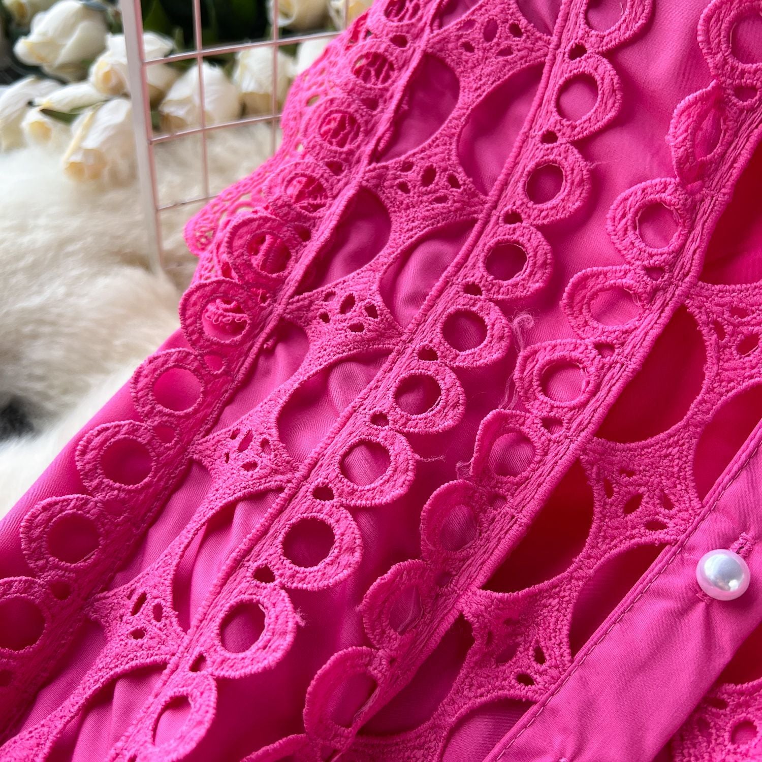 Women Vintage French Elegant Cutout Lace Patchwork Sleeveless Dress 20