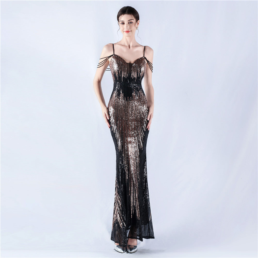 Women sequined beaded evening dress 8
