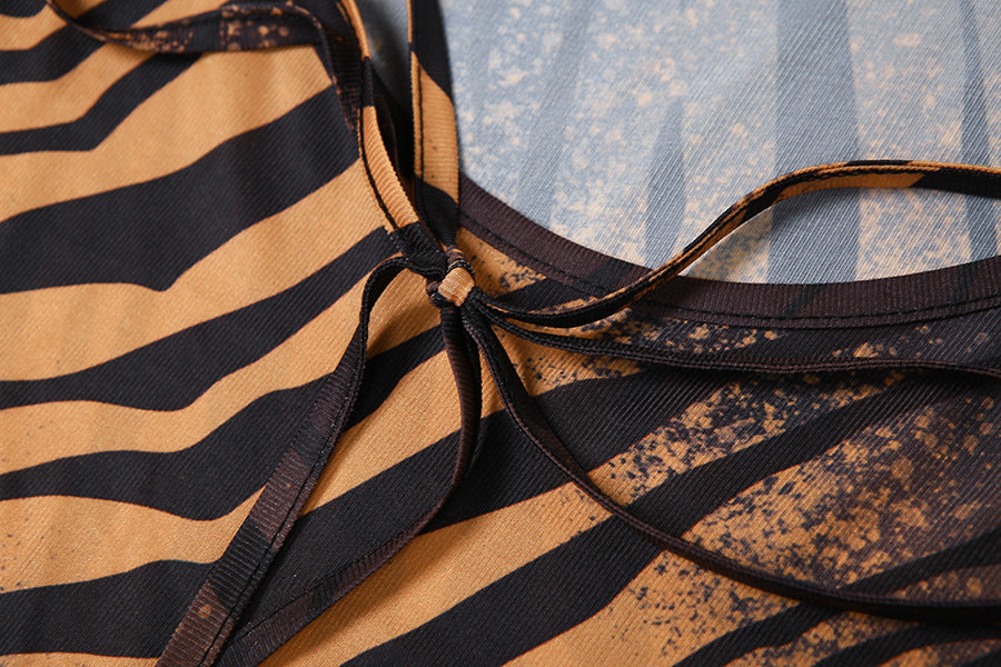 Women Spring and Summer Sexy V-Neck Backless Print Dress 11