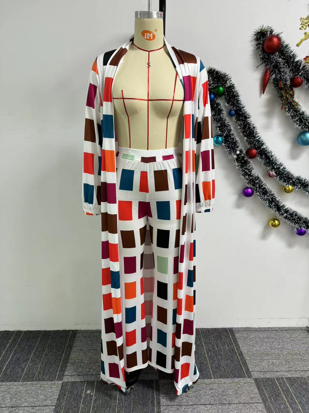 Women Casual Printed Slit Robe and Pant Two-piece Set 6