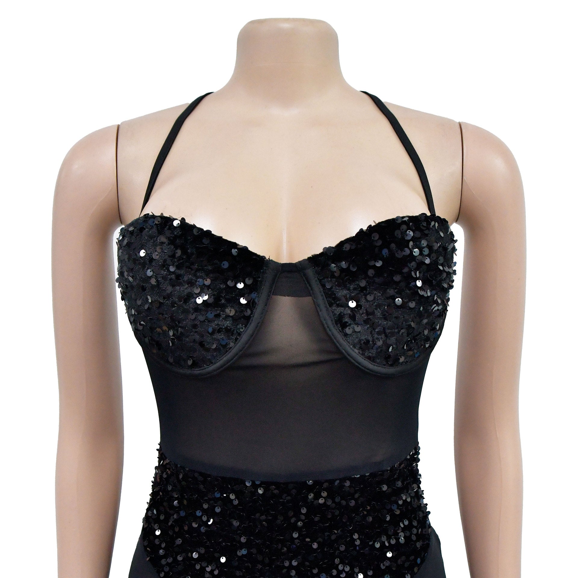 Fashion Women's Solid Color Sexy Strapless See-Through Sequin Dress 16