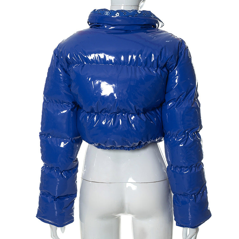 Winter Turndown Collar Camo Print Zip Reversible Women's Cotton Top 19