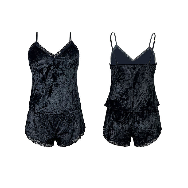 velvet ladies strap top shorts two-piece comfortable pajamas and home clothes 6