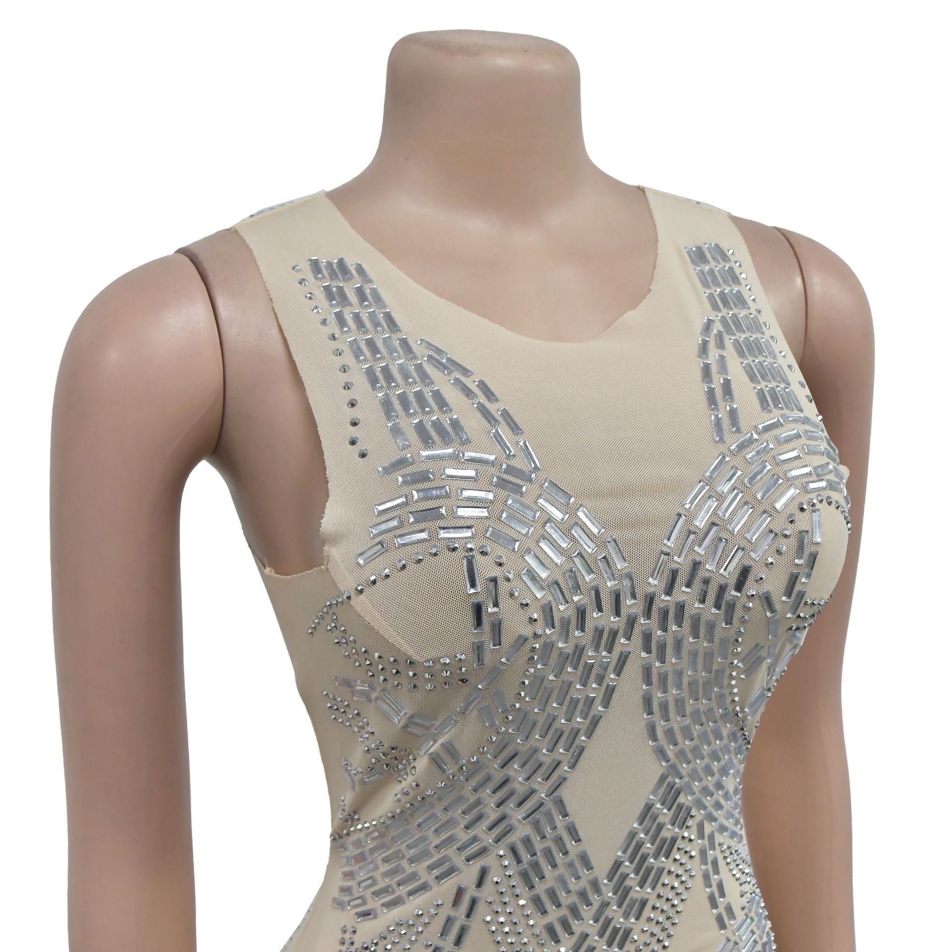 Women Solid mesh Beaded Mini Dress 13