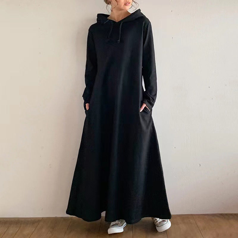 Autumn and Winter women's Loose Slim Fit Pocket Hoodies Hooded Long casual Dress 3