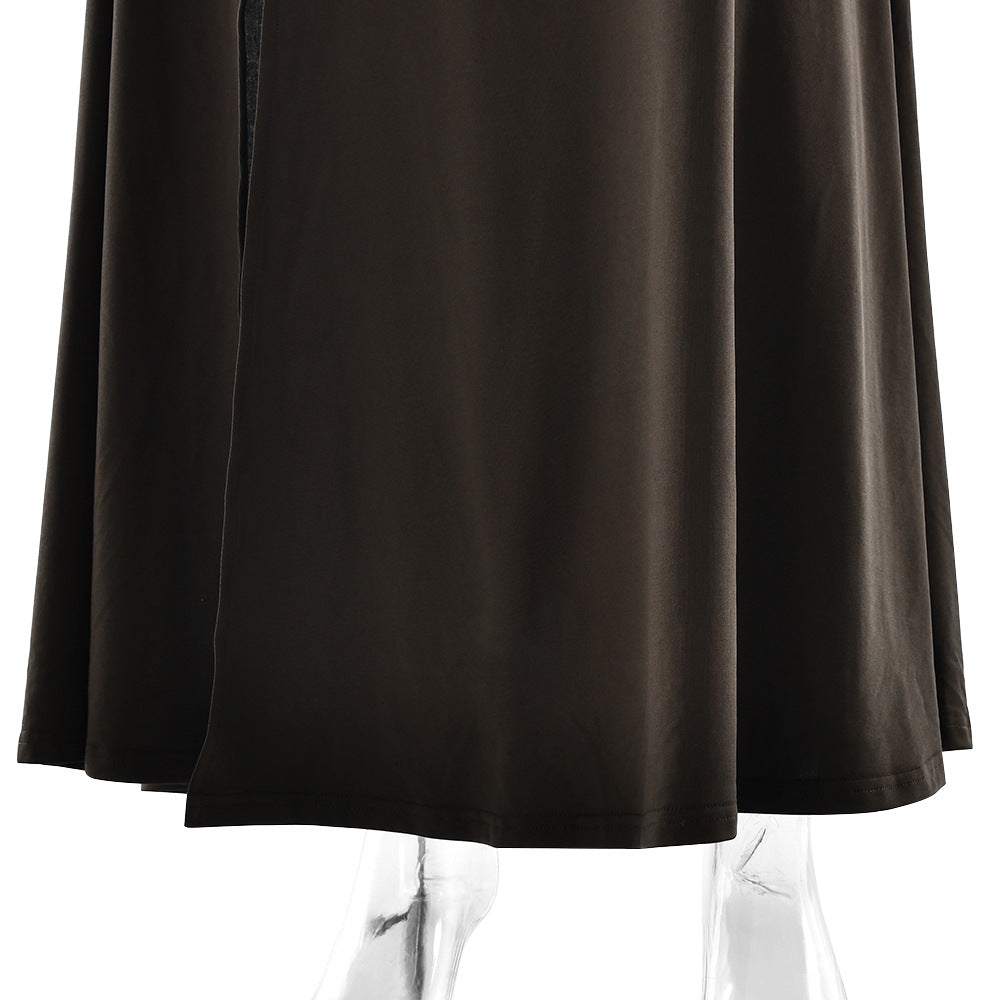 Summer Trendy Sexy Slash-Shoulder Slit Solid Color Ruched Sleeveless Maxi Dress 16