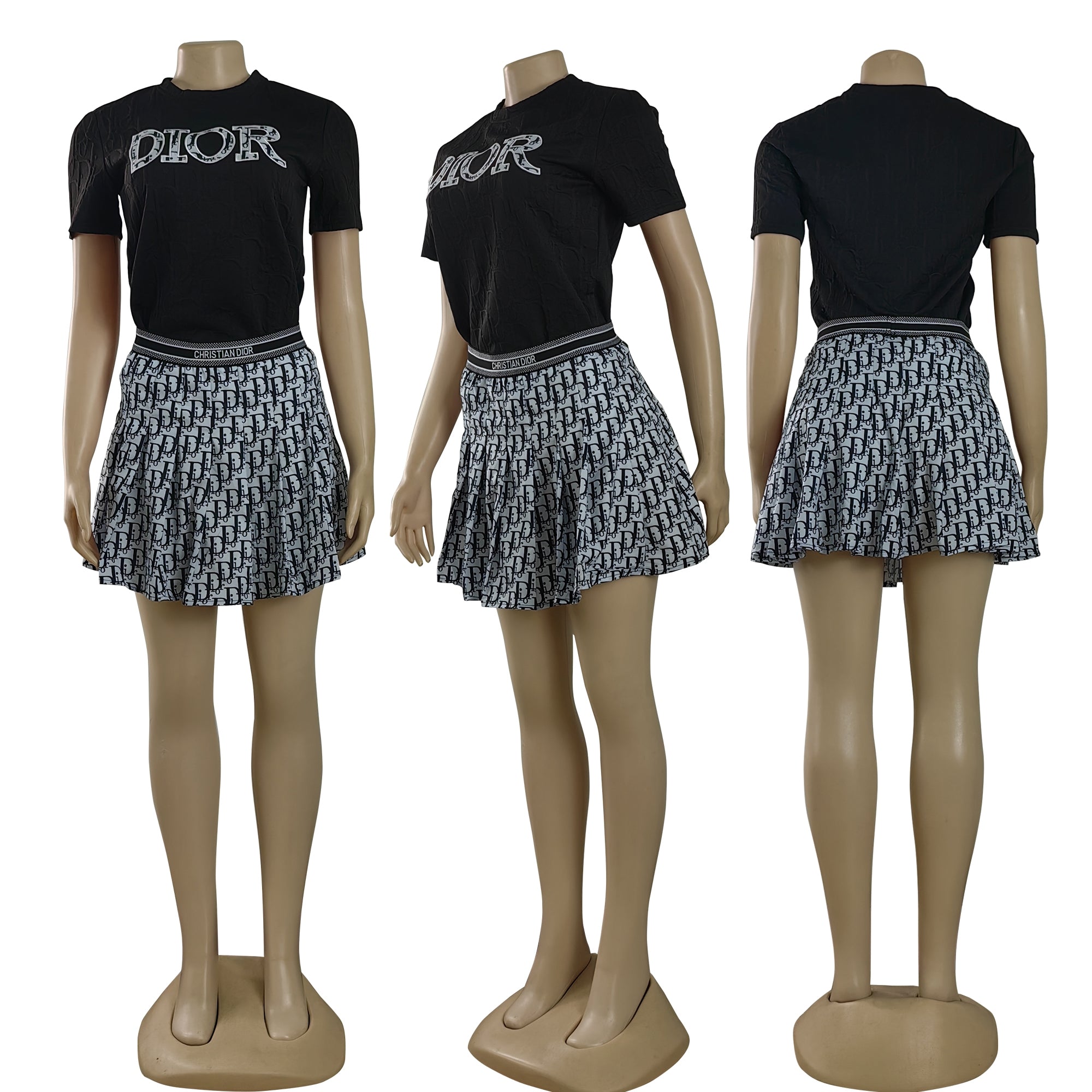Women Print Short Sleeve  Top and Skirt Two Piece Set 10