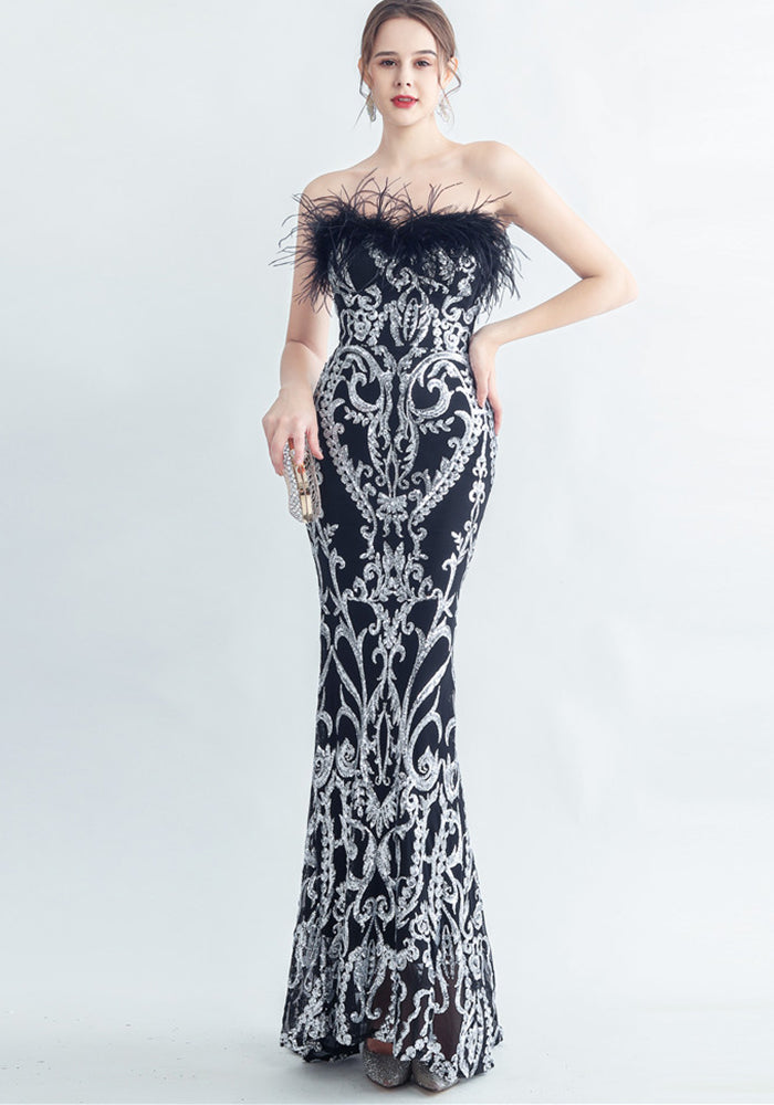 feather high-end Strapless evening dress
