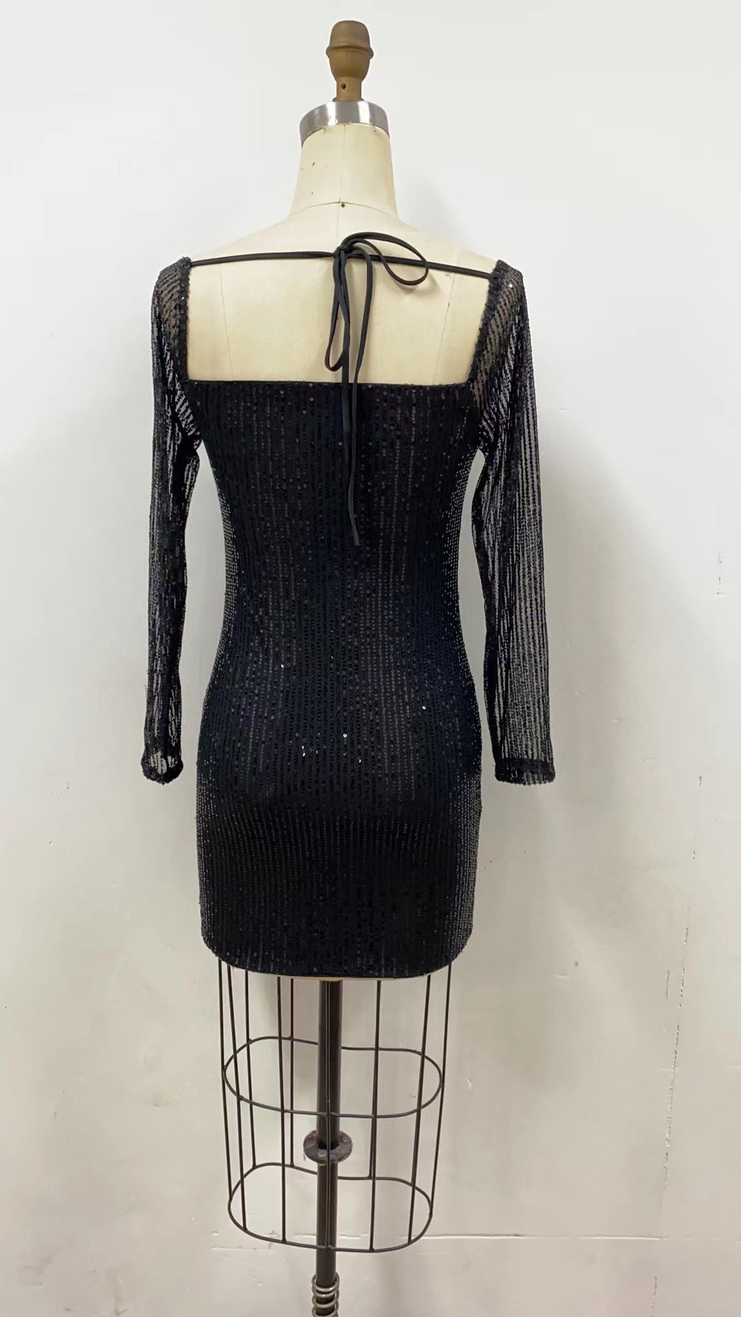 Sexy Long Sleeve Solid Color Sequin Evening Dress Slim Bodycon Dress 26