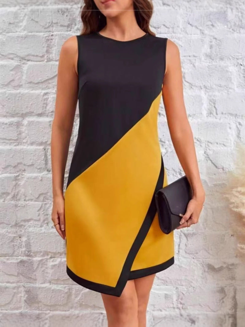 Sleeveless Round Neck Patchwork Contrast Color Spring Summer Casual Dress for Women 5
