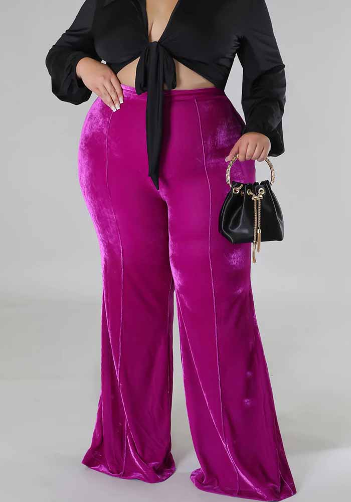 Plus Size Women Winter High Waist Velvet Bootcut Pants