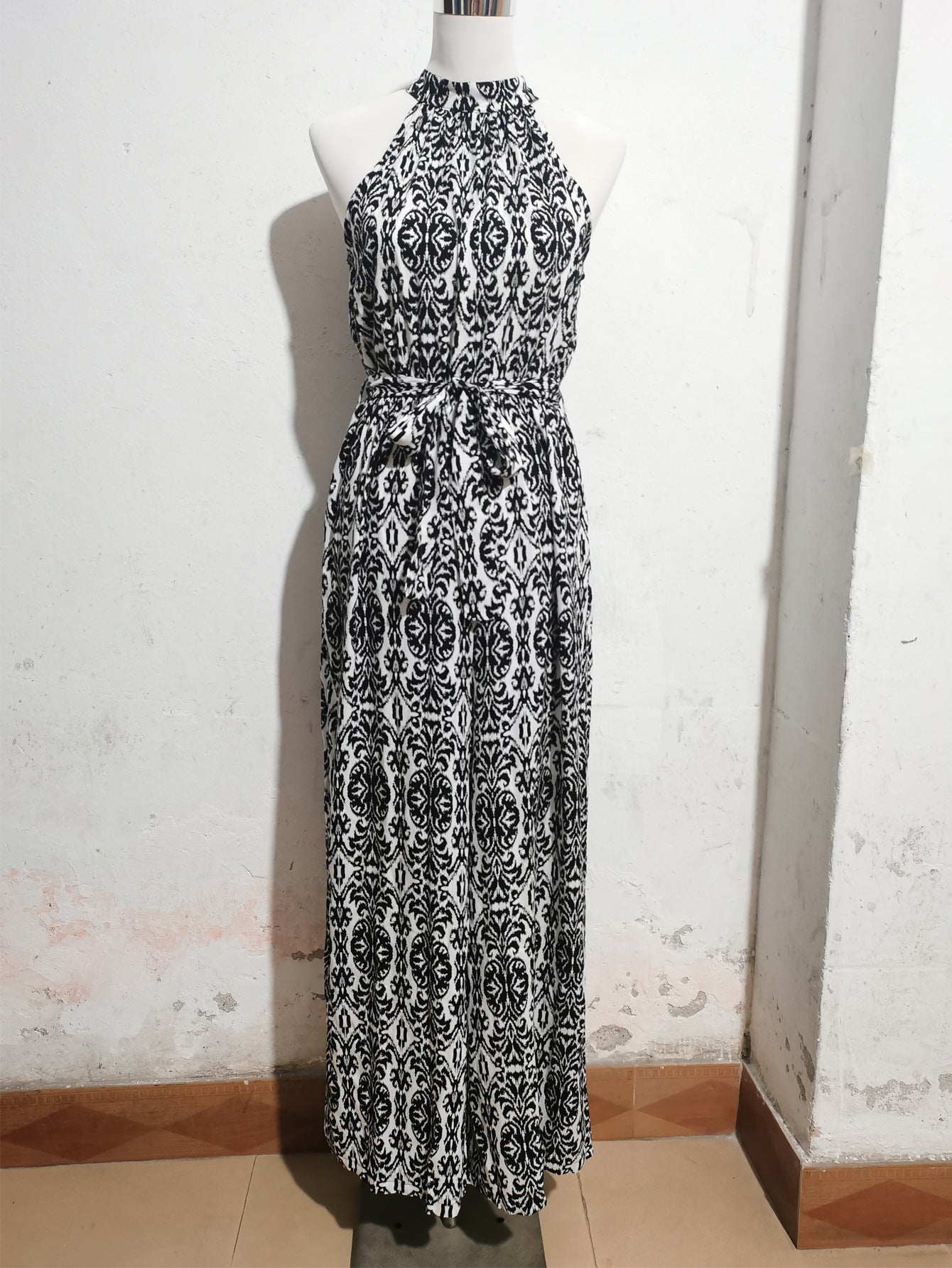 Boho Casual Halter Neck Slim Waist Wide Leg Jumpsuit 9