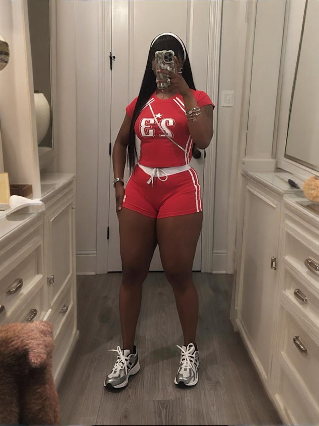 Women Contrast Color Digital Print Short Sleeve Crop Top and Shorts Two Pieces 3