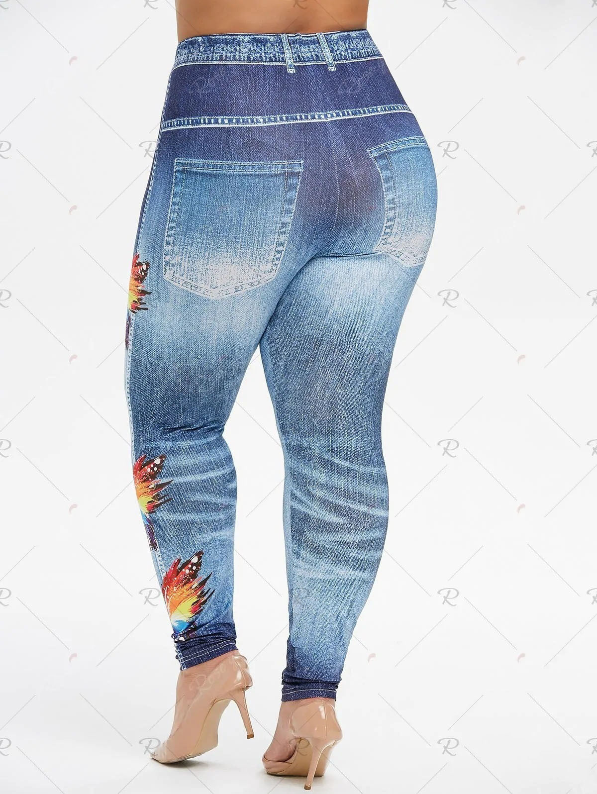 Women's Printed Multicolor High Waist Butterfly Slim Butt Lift Workout Pants 9