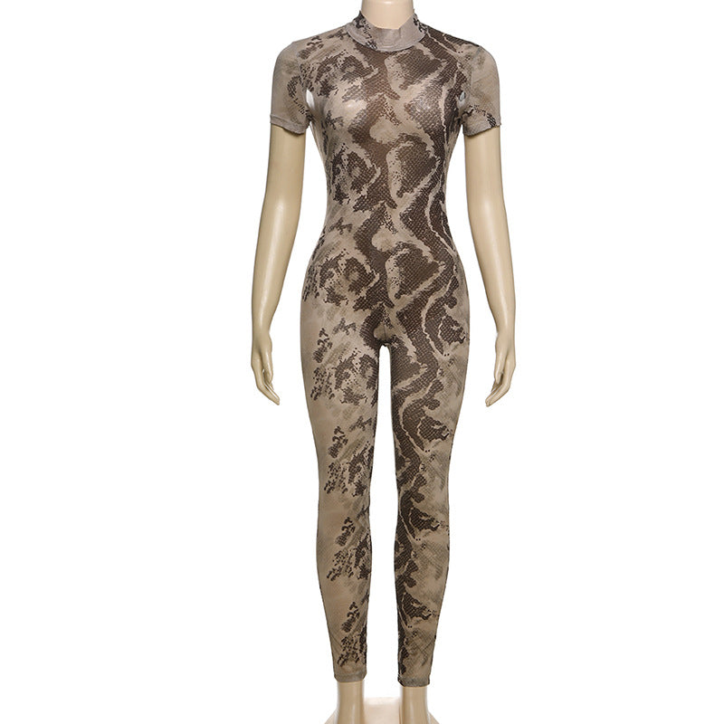 Summer Women sexy backless print see-through mesh jumpsuit 19