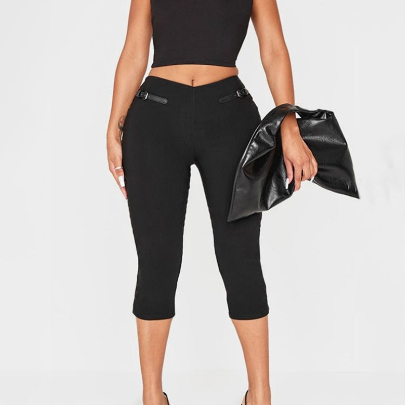 Women's Spring Summer Low-Rise Solid Slim Fitted 7/8 Casual Pants 4