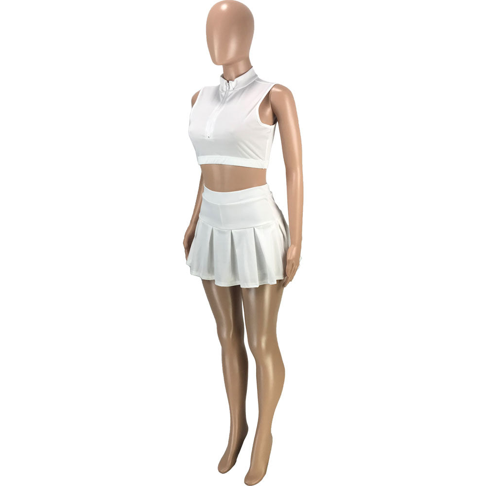 Solid Vest Pleated Skirt Sexy Casual Set 39