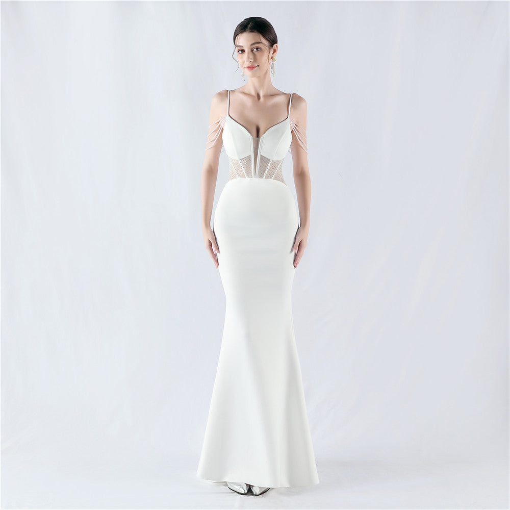 Sexy Fishbone Beaded Slim Waist Formal Party Evening Dress 9