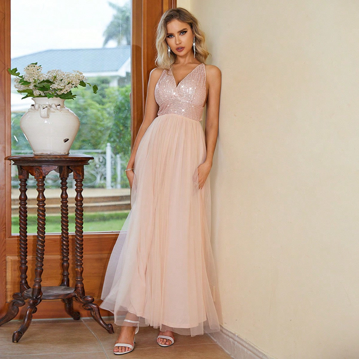 Women Sequin Patchwork Backless Dress 12