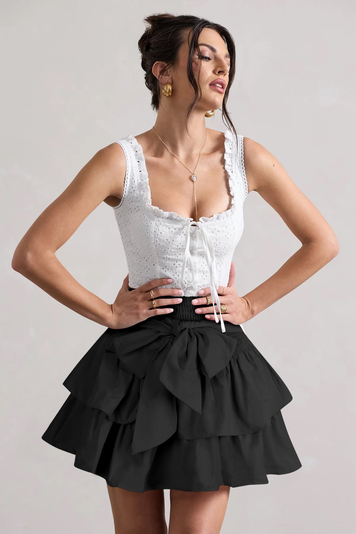 Women Solid Sexy Bow Pleated Skirt 4