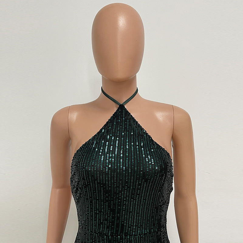 Women sleeveless French split sequin party Evening Dress 19