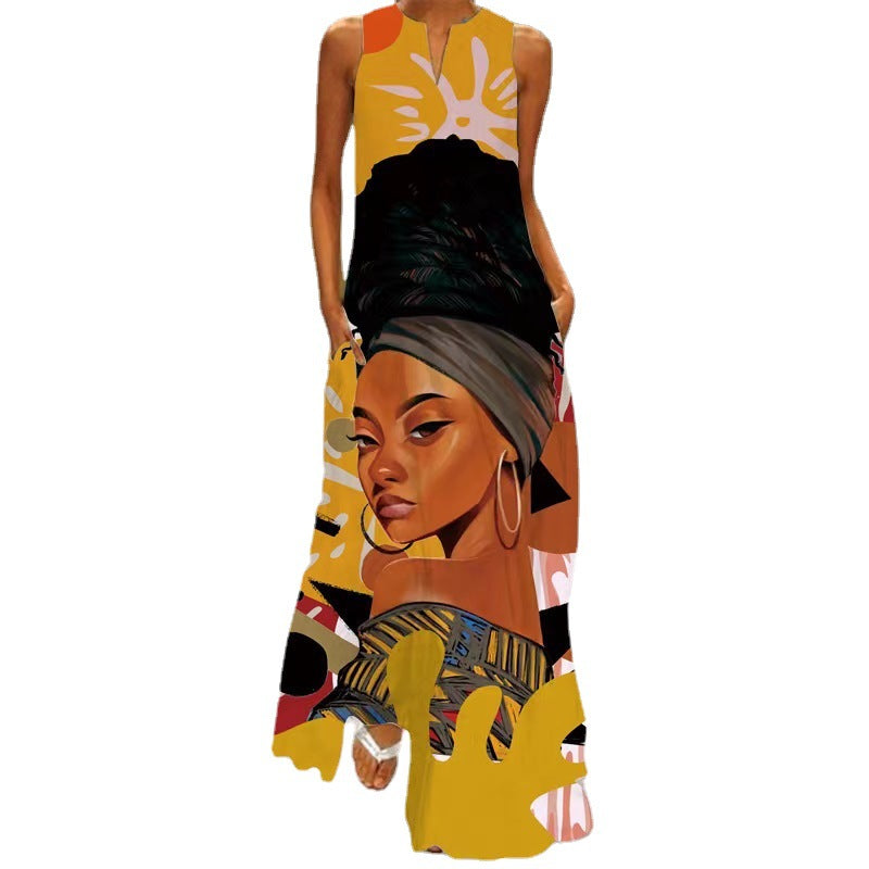 Summer women's sleeveless dress v-neck printed face dress 38