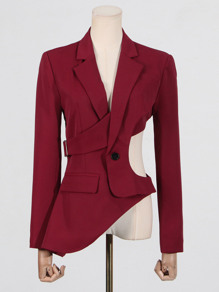 Women hollow open waist hollow V-neck blazer