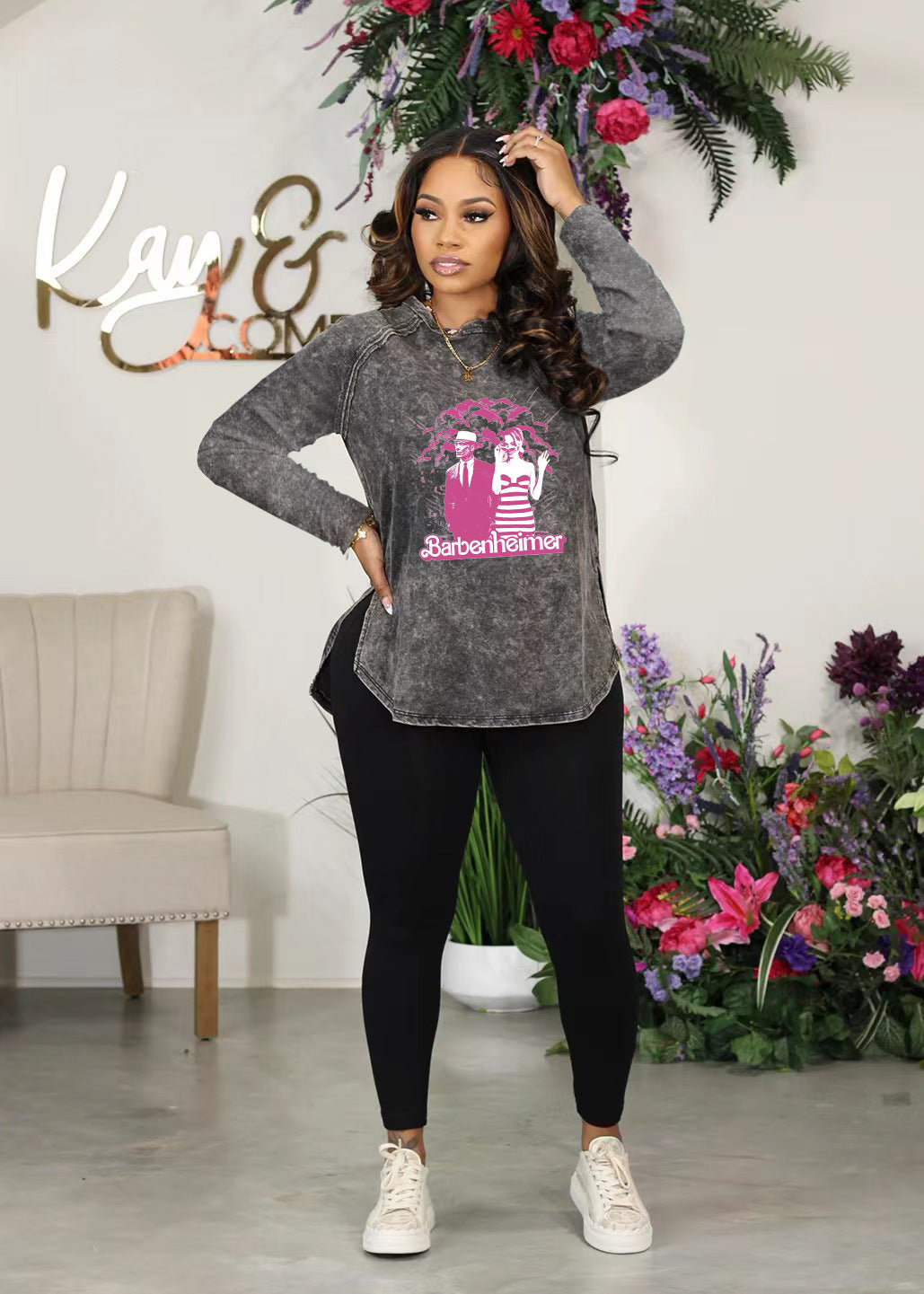 Fashion Women's Printed Casual Long Sleeve T-Shirt Pants Sports Two Piece Set