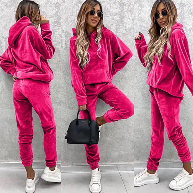 Women Casual Solid Hoodies Sports trousers two-piece set 6