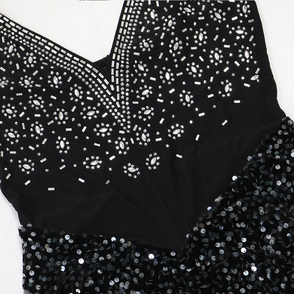 Women Beaded Sexy Suspender V-Neck Formal Party Bodycon Dress 6