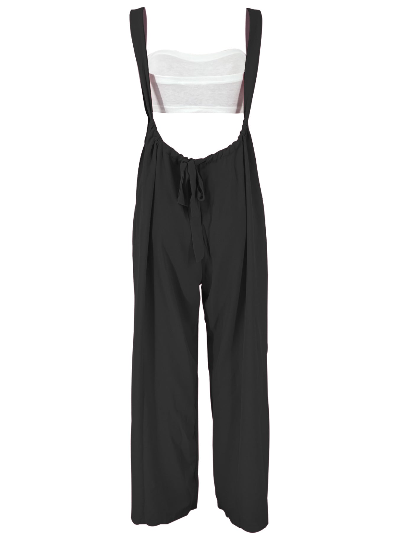 Drawstring Suspenders Wide Leg Trousers Strapless Crop Top Two-Piece Set 32