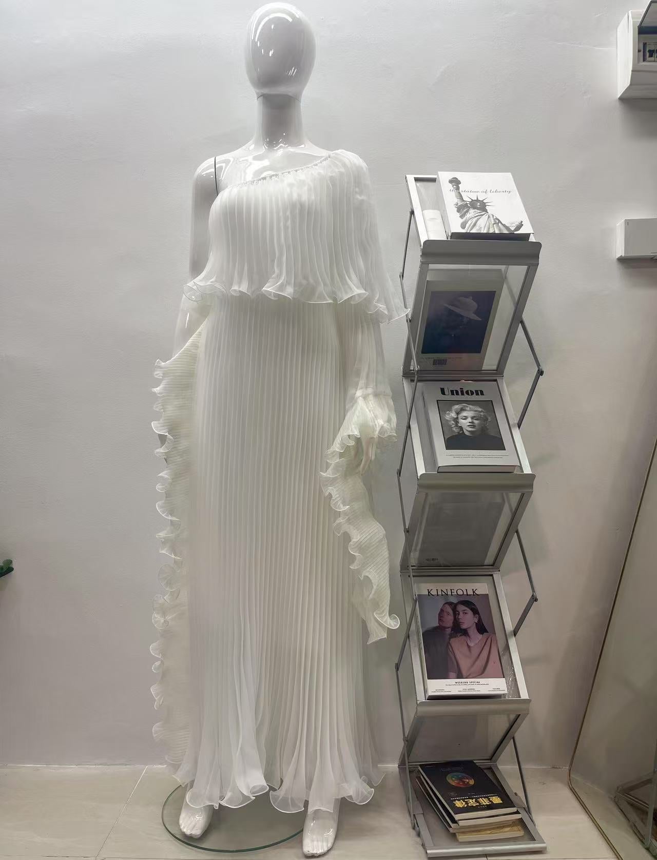 Plus Size Women African Elegant Long Sleeve Pleated Dress 8