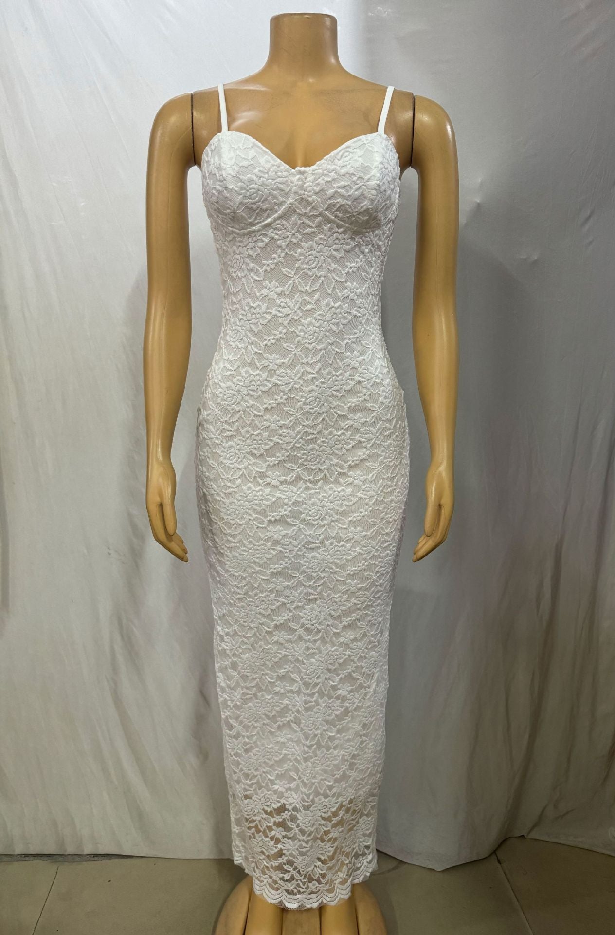 Women Suspender Lace Patchwork See-Through Solid Backless Sexy Maxi Dress 7