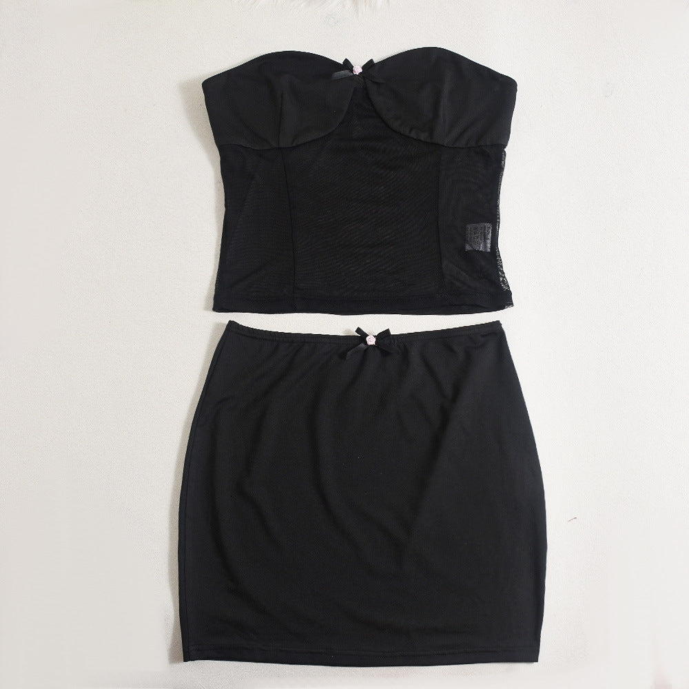 Women See-Through Sexy Patchwork Wrap Top and Skirt Two Piece Set 6