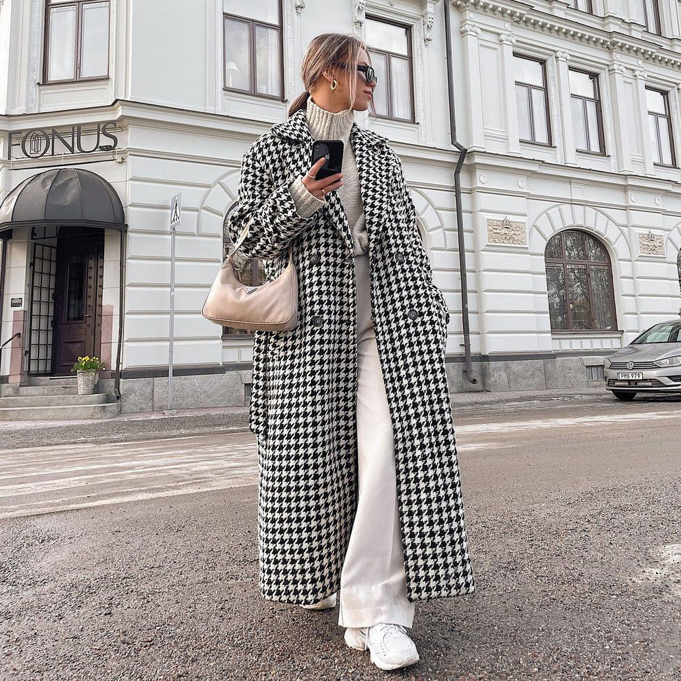 Women houndstooth Maxi windbreaker 6