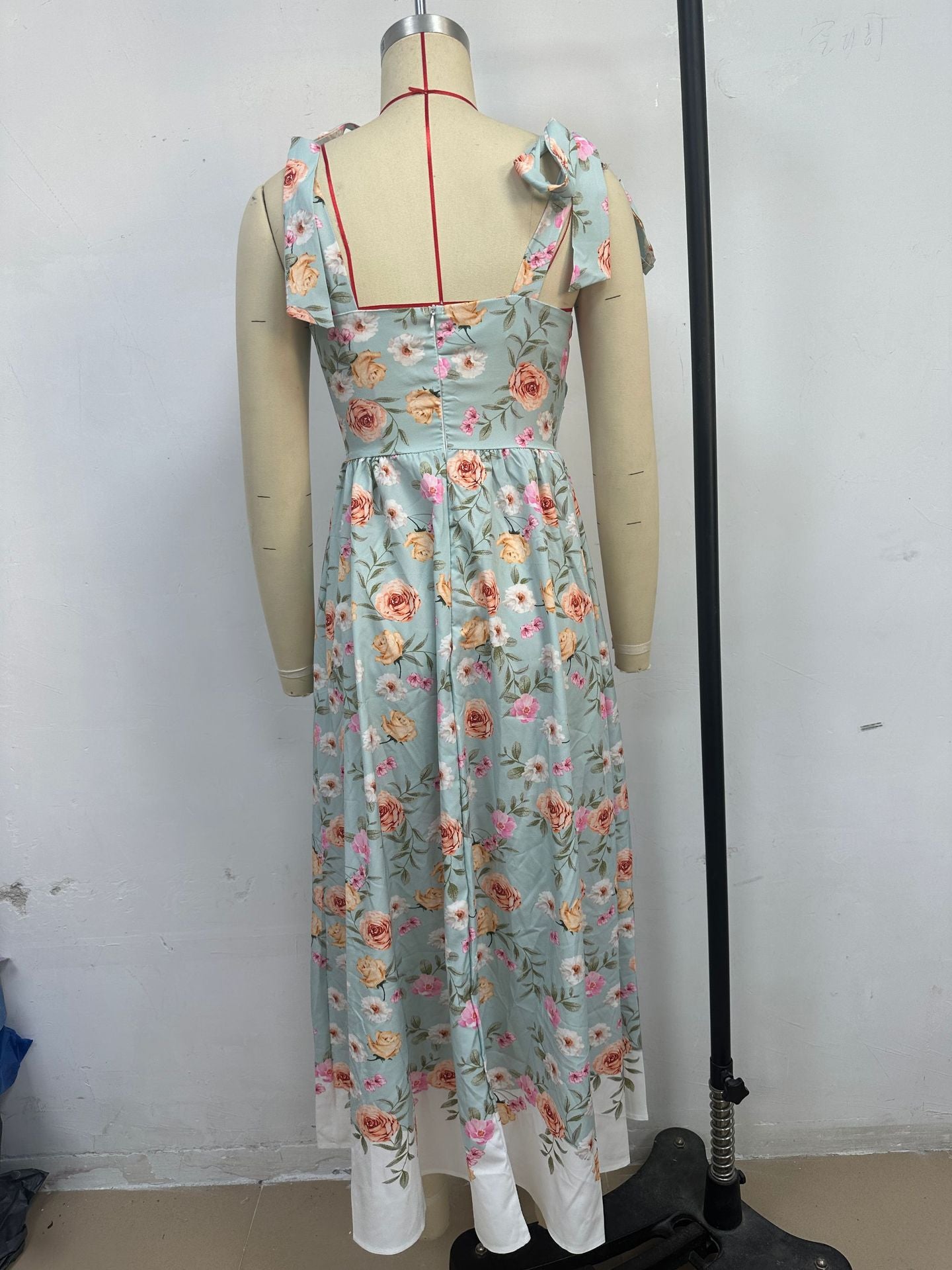 Floral Slim Waist Strap Dress Summer Holiday Long Gown 6