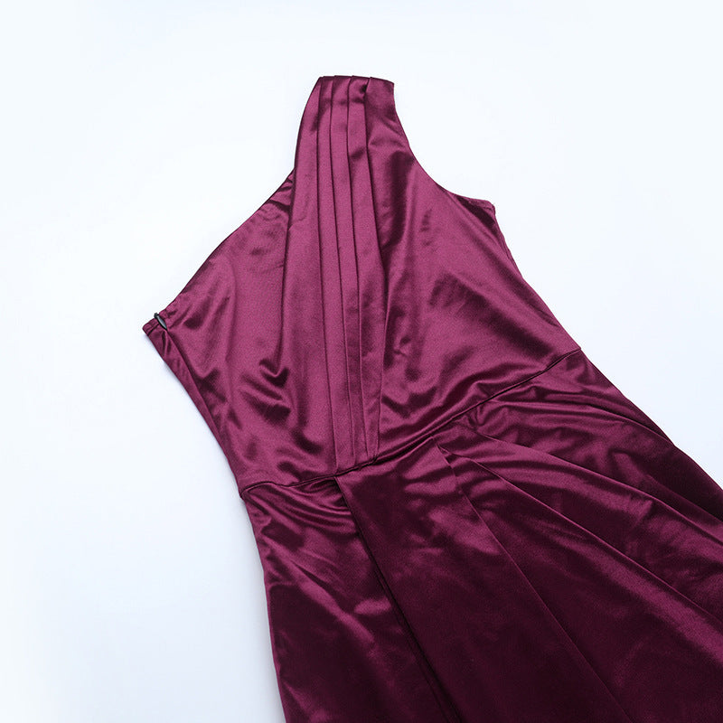 Women one-shoulder sexy slit satin dress dress 14