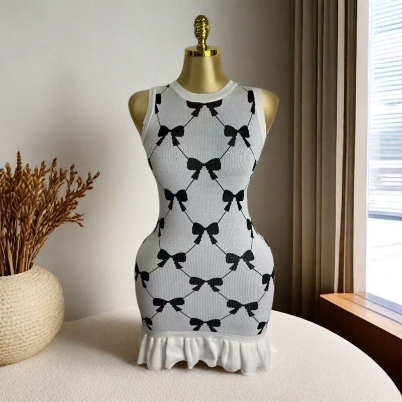 Women Summer Bow Jacquard Knitting Sleeveless Dress 8