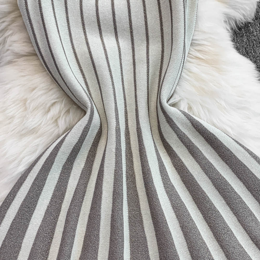 Chic Elegant Stripes Slim Waist Strap Knitting A-line Short Dress for Women 18