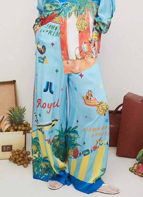 Women Casual long-sleeved printed pocket Top and Pants two-piece set 3