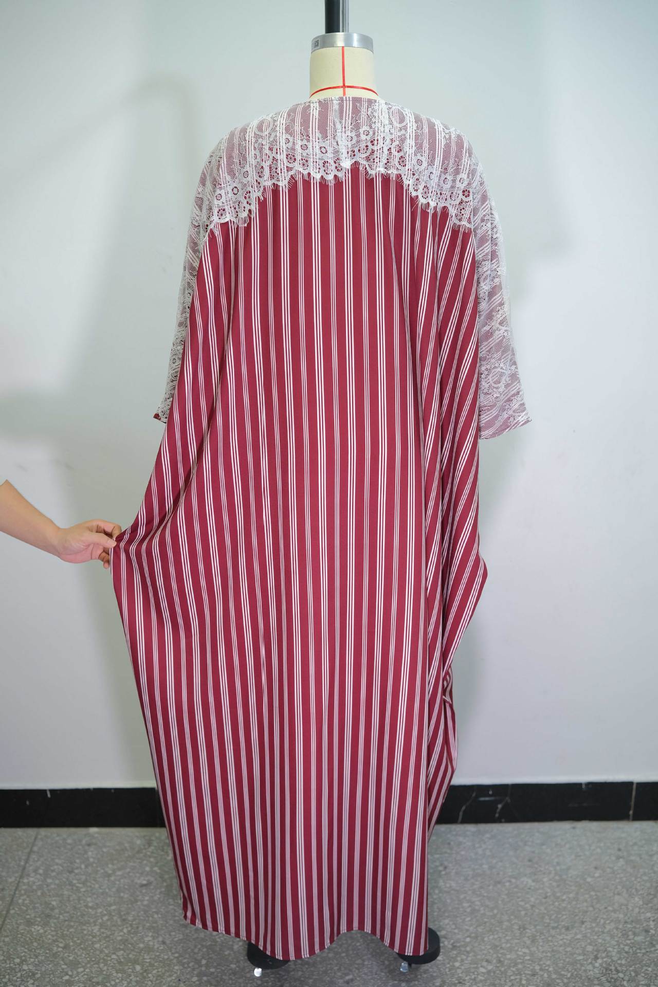 Women Summer Lace V-Neck Striped Dress 7