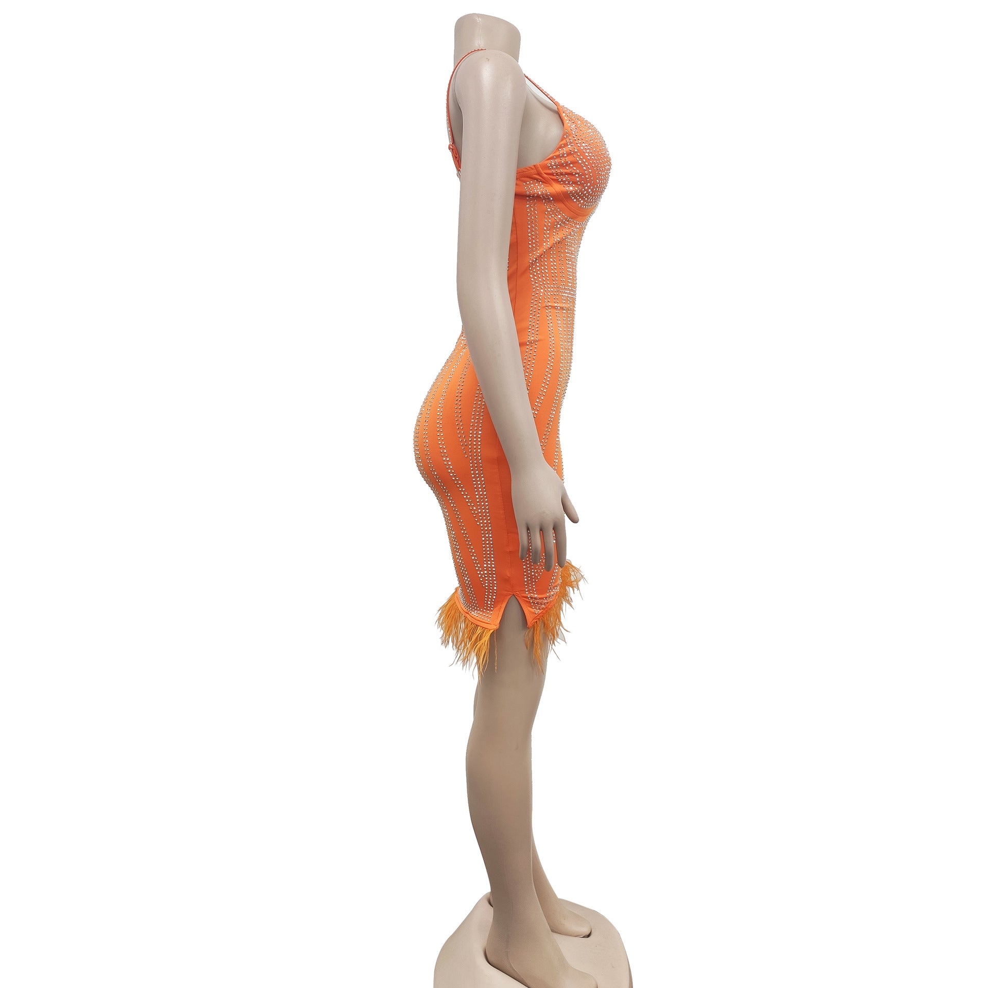 Women's Fashionable Sleeveless Beaded Feather Strap Club Dress 17