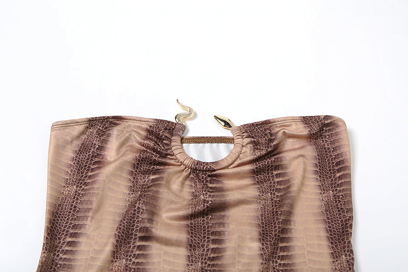 Spring/Summer Women's Sexy Sleeveless Strapless Fashion-Print Bodycon Long Dress 11